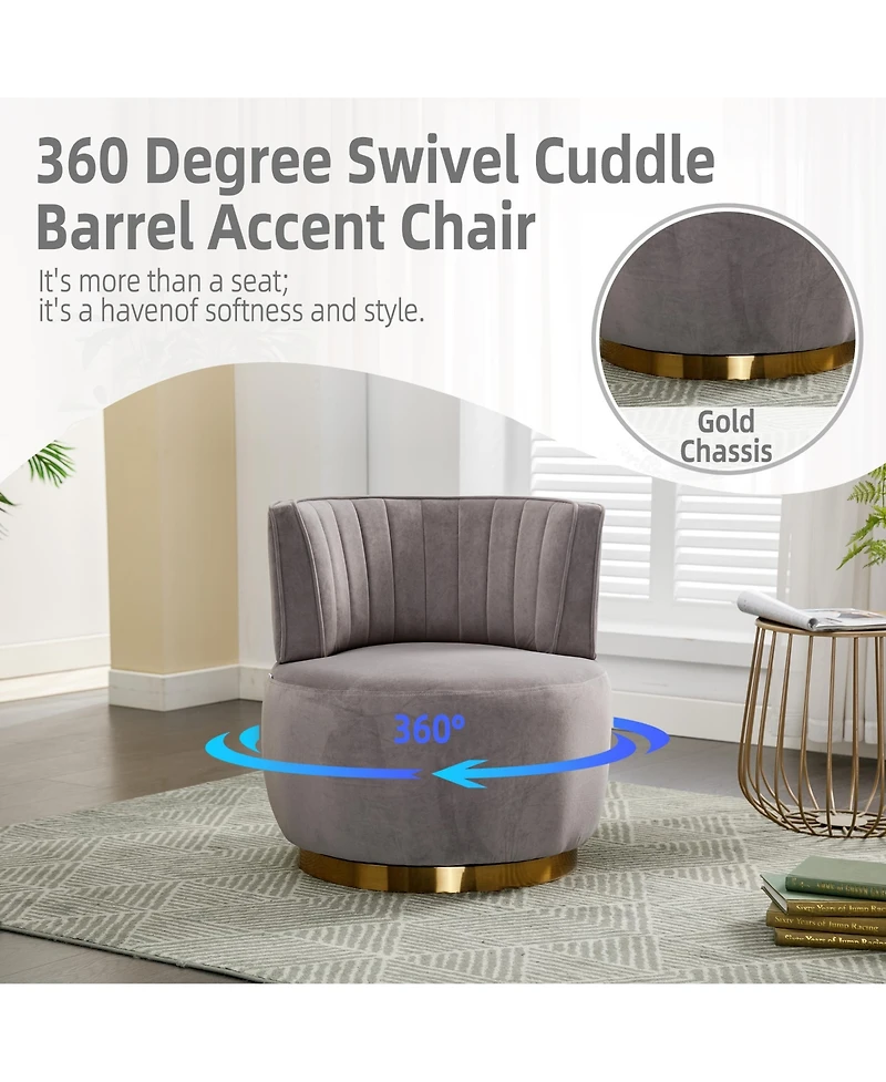 Rainsken Velvet Swivel Barrel Chair