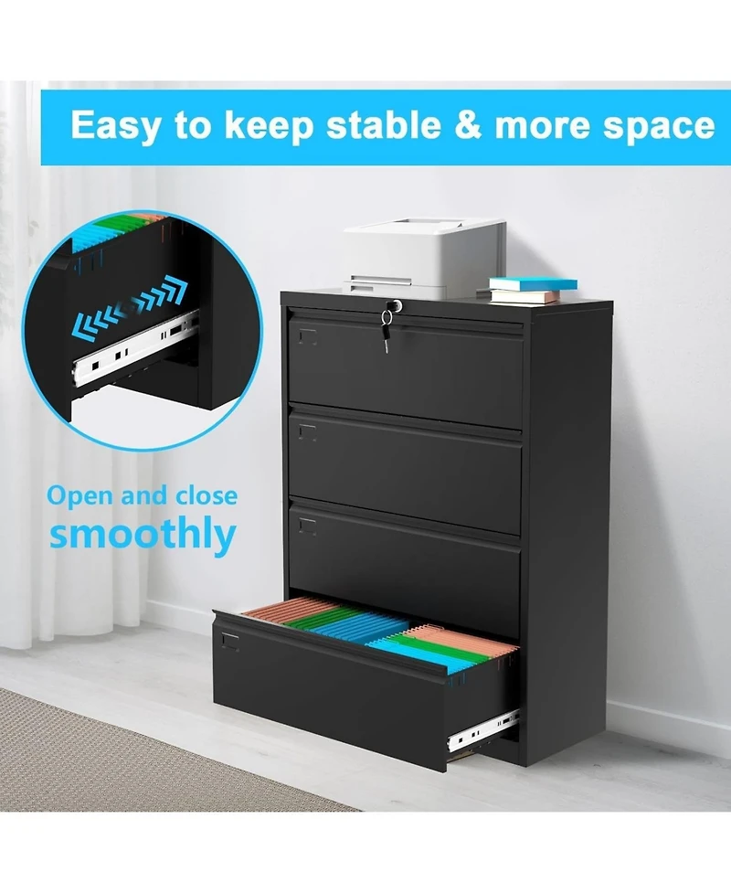gaomon 4 Drawer Lateral File Cabinet with Lock, 52"H Metal Filing Cabinet for Home Office & Business Use Legal, A4, F4 Files, 320 Lb Weight