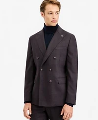 Ted By Ted Baker Mens Modern Fit Burgundy Plaid Suit Separates