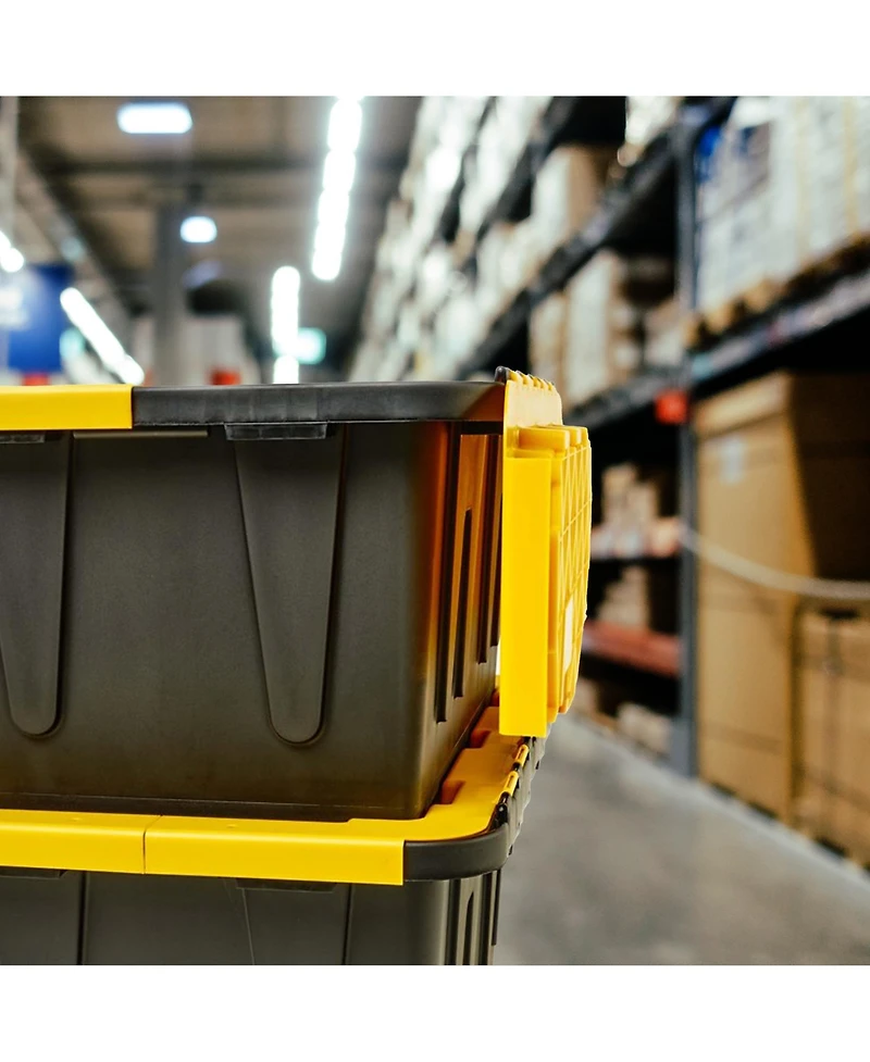 Homz Durbilt 15 Gal Storage Containers Tough Flip Lid Bins, 6 Pack, Black/Yellow