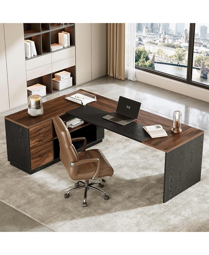 Tribesigns L Shaped Executive Desk with File Cabinet, 78.7'' Extra Large Home Office Desk with Drawers, Professional Spacious Workstation