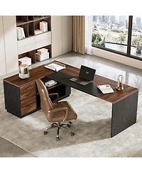Tribesigns L Shaped Executive Desk with File Cabinet, 78.7'' Extra Large Home Office Desk with Drawers, Professional Spacious Workstation