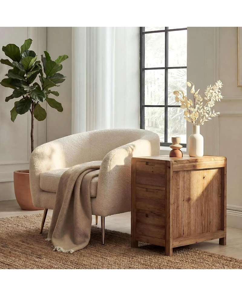 Tribesigns Wood End Table with 3 Drawers, Solid Wood Sofa Side Table, Nightstand