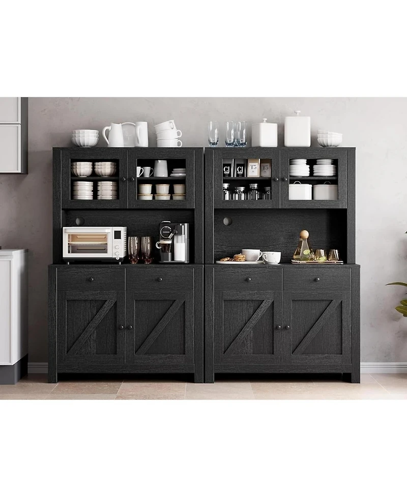 gaomon Kitchen Cabinet with Microwave Stand & Drawers, Large Storage Hutch Adjustable Shelves, Freestanding Coffee Bar Station for