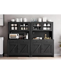 gaomon Kitchen Cabinet with Microwave Stand & Drawers, Large Storage Hutch Adjustable Shelves, Freestanding Coffee Bar Station for