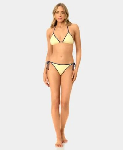 California Waves Womens Solid Wide Rib Triangle Swim Bikini Top Side Tie Swim Bottoms