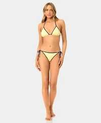 California Waves Womens Solid Wide Rib Triangle Swim Bikini Top Side Tie Swim Bottoms