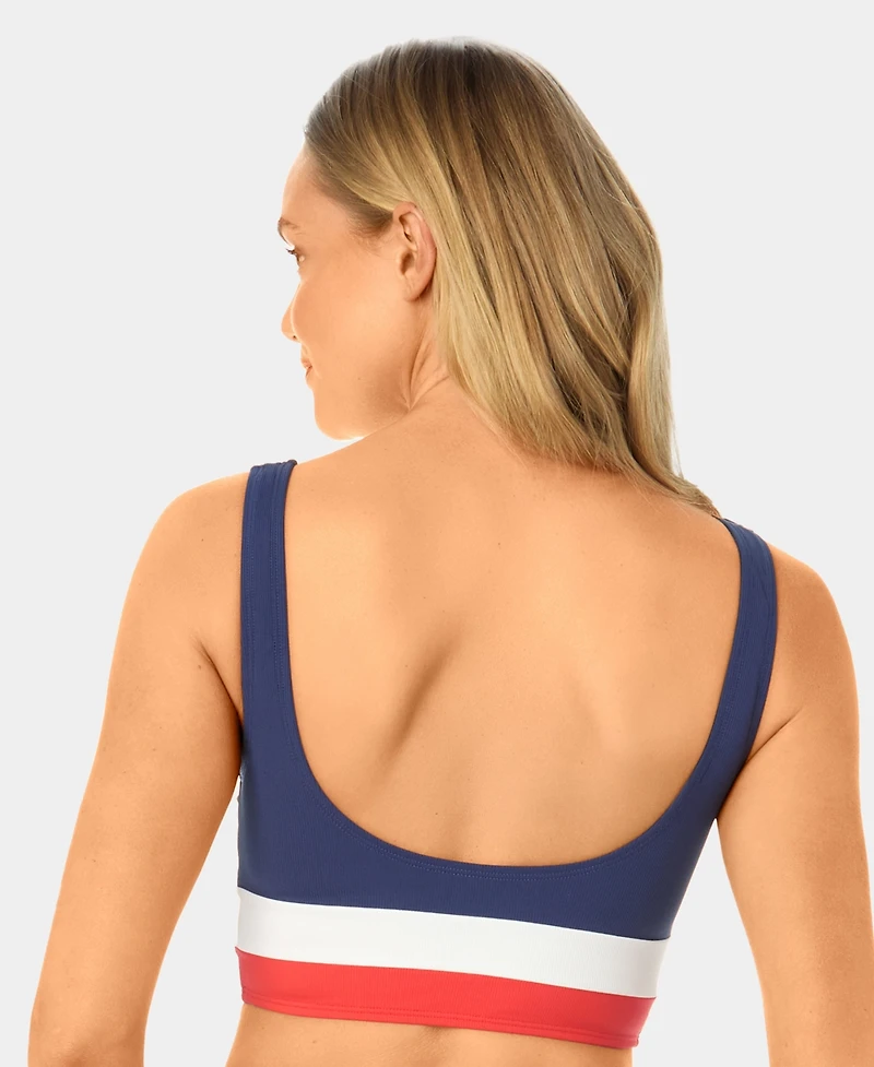 California Waves Women's Color-Block Mini Rib Long Line Swim Bikini Top