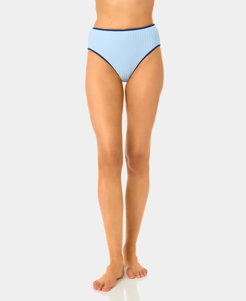 California Waves Women's Solid High-Waist Contrast Binding Swim Bottoms