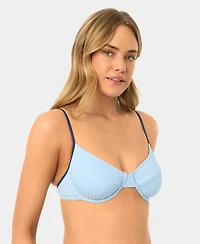California Waves Women's Solid Seamed Contrast Binding Swim Bikini Top