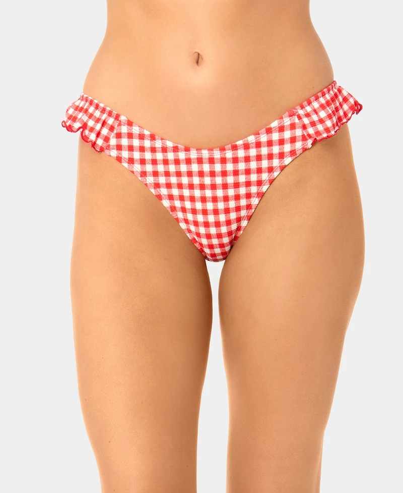 California Waves Women's Gingham Ruffle Tab-Side Scoop Swim Bottoms