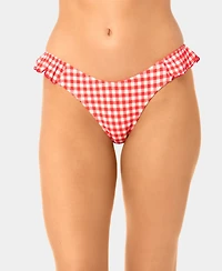 California Waves Women's Gingham Ruffle Tab-Side Scoop Swim Bottoms