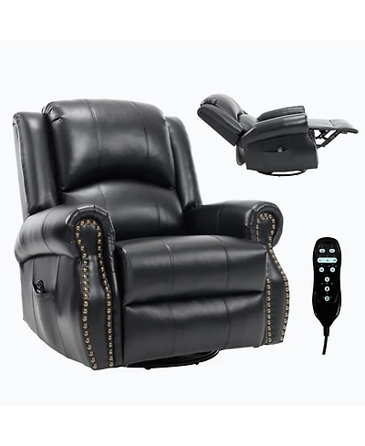 Sumyeg Recliner Chair with Heat Massage Manual Rocker and Swivel in Fabric