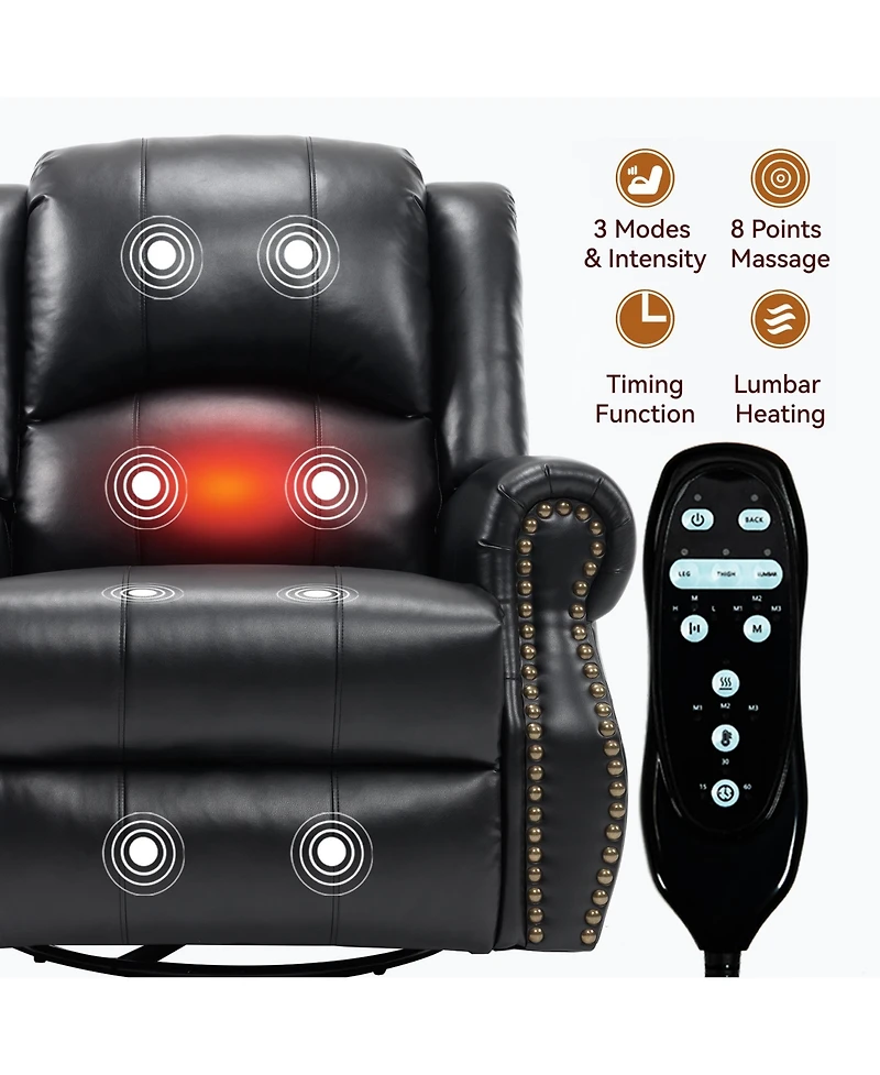 Sumyeg Recliner Chair with Heat Massage Manual Rocker and Swivel in Fabric