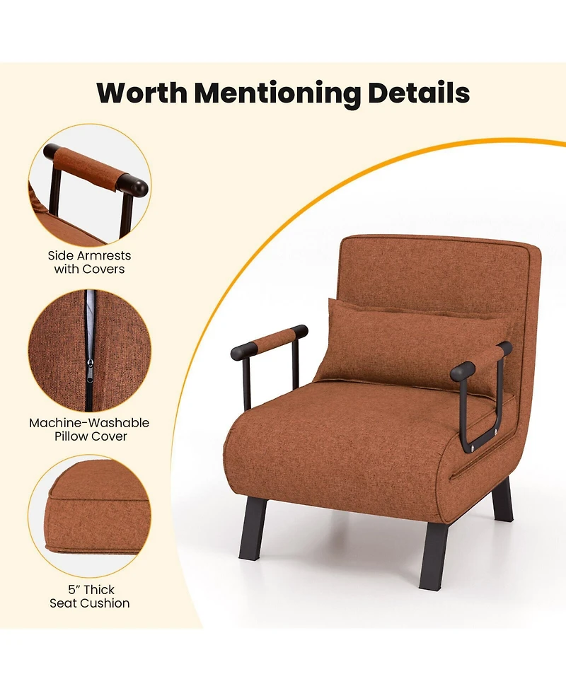 Sugift Folding 6 Position Convertible Sleeper Bed Armchair Lounge Couch with Pillow