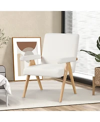 Sugift Mid Century Modern Accent Chair with Rubber Wood Frame and Padded Armrests
