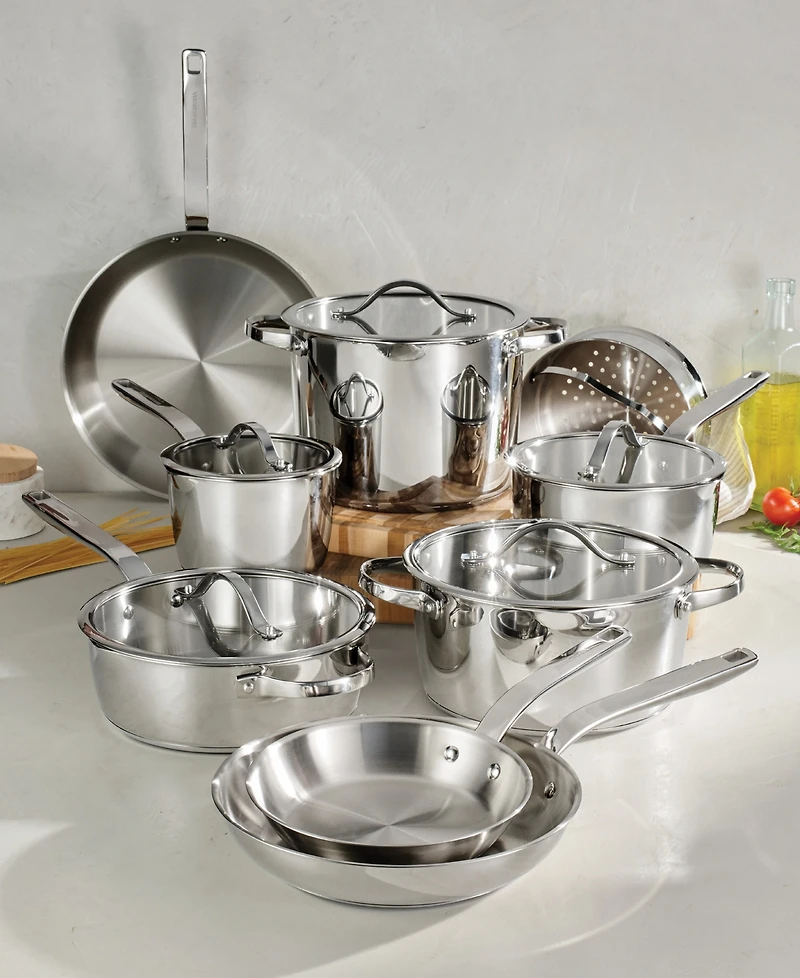 Tramontina Tempo Tri-Ply Base Stainless Steel 14-Pc. Cookware Set with Glass Lids