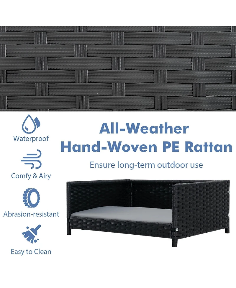 Gymax Rattan Dog Bed w/ Waterproof Soft Cushion Metal Frame for Medium Small Dogs Cats