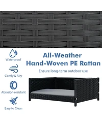 Gymax Rattan Dog Bed w/ Waterproof Soft Cushion Metal Frame for Medium Small Dogs Cats