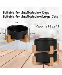 Aronkl Ceramic Cat Dog Bowl Set With Stand Anti Slip 2 Bowls Dishwasher Microwave Safe Raised For Food Water