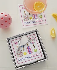 Mariposa Aluminum Pickleball Drinks 5.75" Beaded Napkin Box Set
