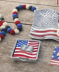 Mariposa American Flag Beaded 5.75" Napkin Box Set