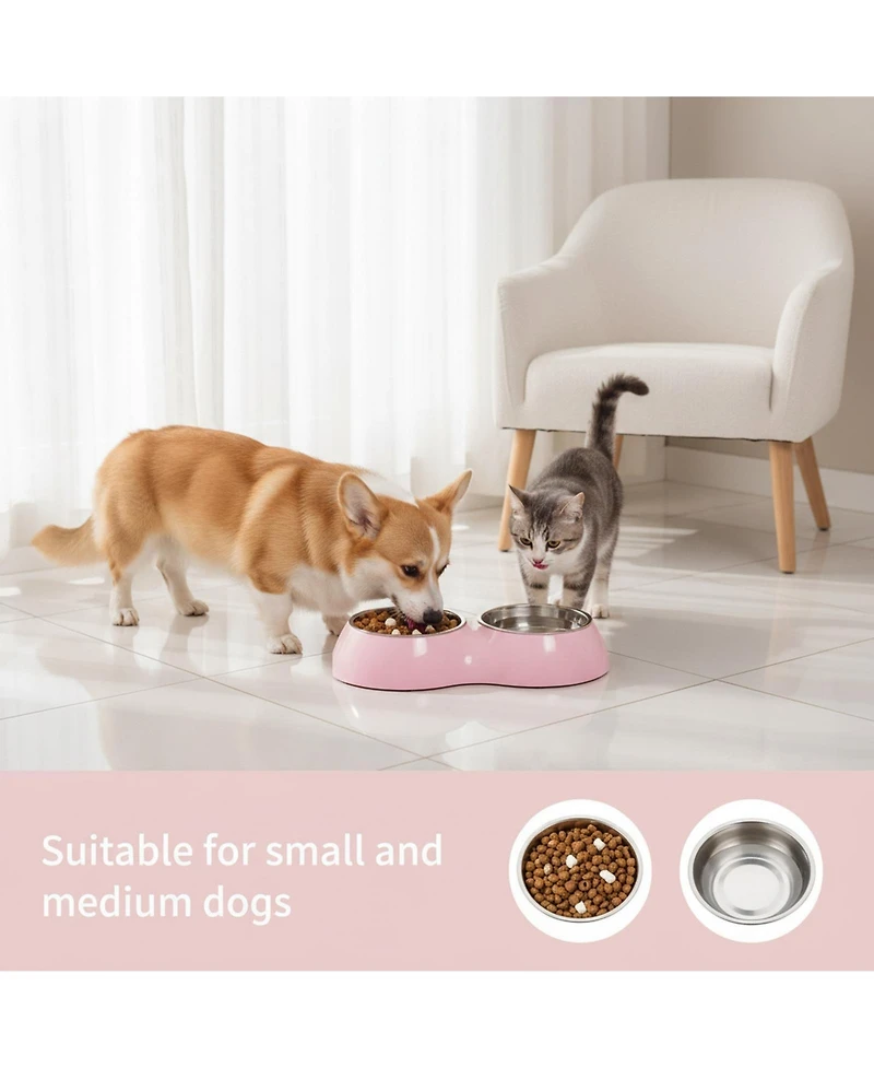 Aronkl Stainless Steel Pet Feeder Set 2 Non-Slip Bowls Elevated Stand Food Water for Kittens