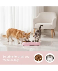 Aronkl Stainless Steel Pet Feeder Set 2 Non-Slip Bowls Elevated Stand Food Water for Kittens