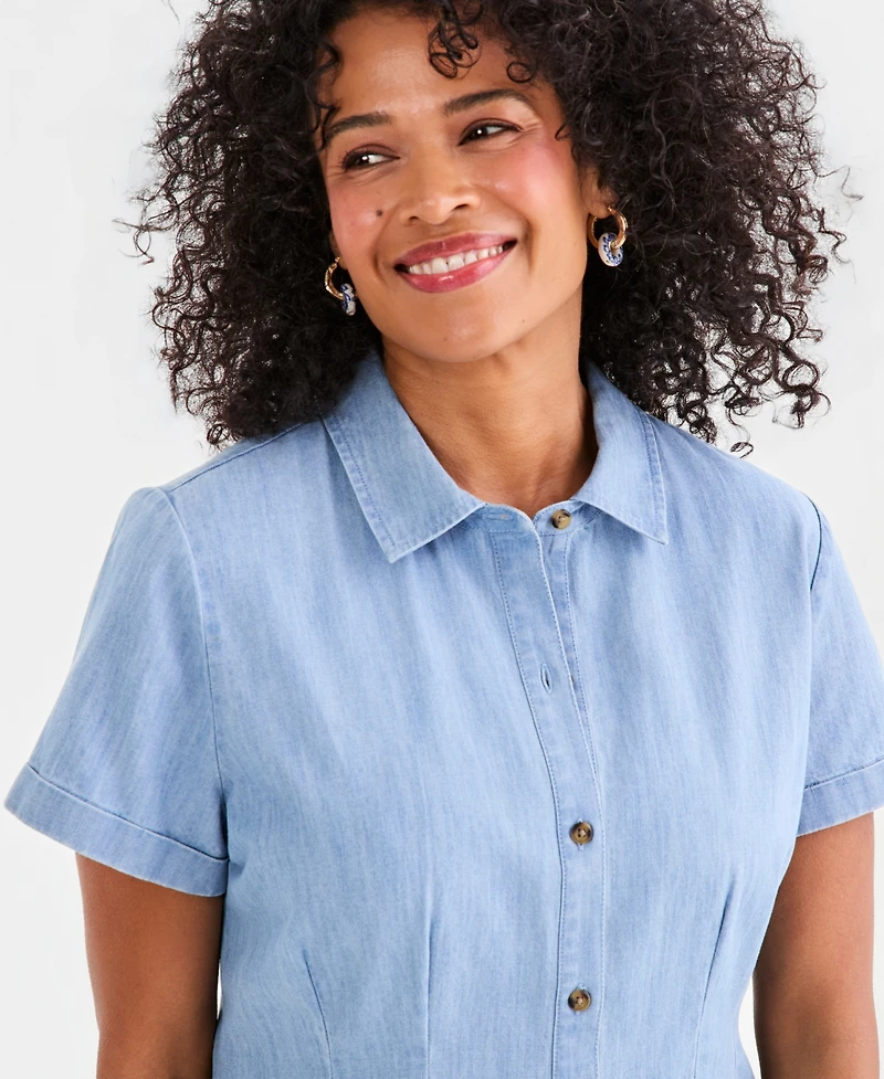 Style & Co Women's Cotton Chambray Short-Sleeve Shirtdress, Macy's Exclusive