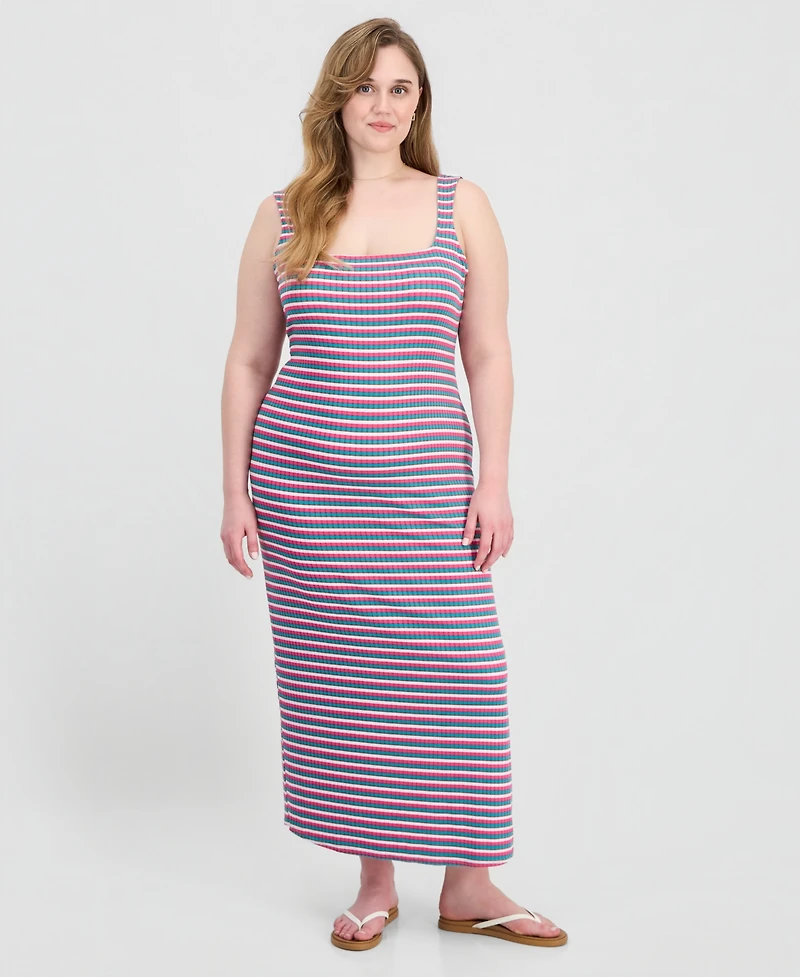 Full Circle Trends Trendy Plus Printed Ribbed Knit Sleeveless Maxi Dress