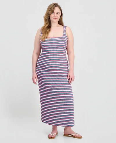 Full Circle Trends Trendy Plus Printed Ribbed Knit Sleeveless Maxi Dress