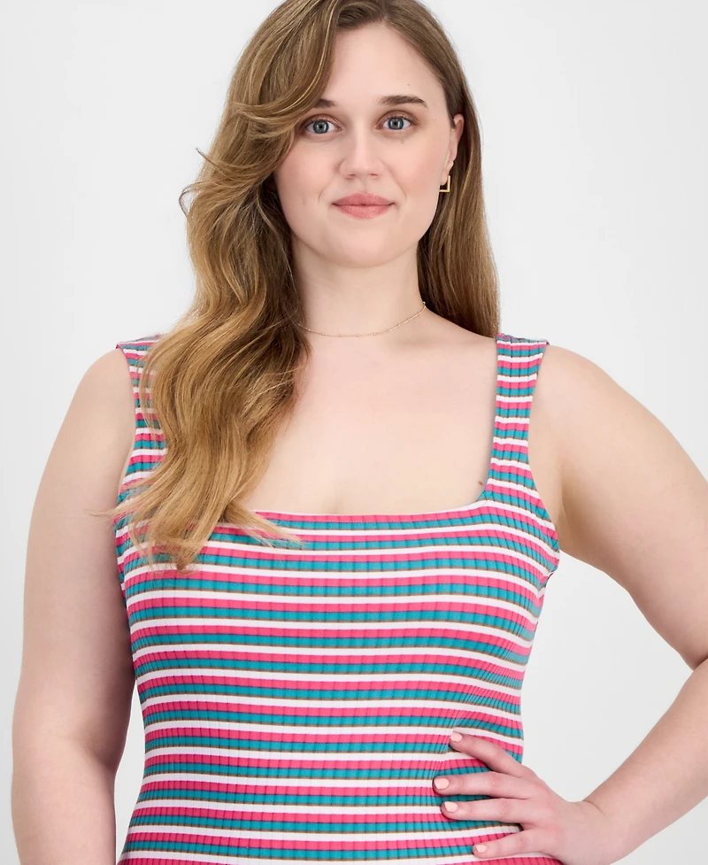 Full Circle Trends Trendy Plus Printed Ribbed Knit Sleeveless Maxi Dress