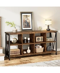 gaomon Entryway Console Table, 3 Tier Industrial Metal Sofa Table with 8 Cube Storage Organizer, Behind Couch Table, Hallway Table for Entry, Living