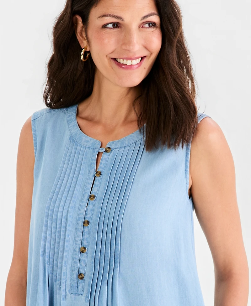 Style & Co Women's Chambray Sleeveless Pintuck Dress, Macy's Exclusive