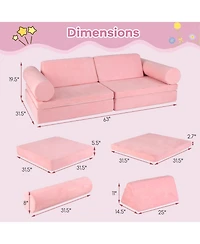 Sugift 8 Pieces Kids Play Couch Foam Building Fort Play Set with Suede Cover