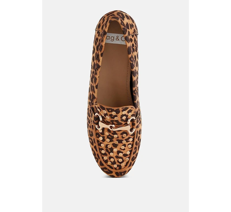Meopa Horsebit & Studs Metallic Leopard Print Loafers