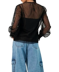 Ivonne Women's See- Though Polka Dot Smock Sleeve Blouse