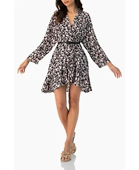Ivonne Women's Dolan Sleeve Short Floral V-Neck Dress