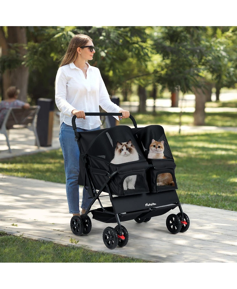 Gymax Double Pet Stroller w/ 2-seater Carrier Adjustable Sunshade Removable Pad