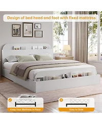 gaomon Full Bed Frame with Storage Headboard and Raised Footboard Low Platform Wood Slats No Box Spring