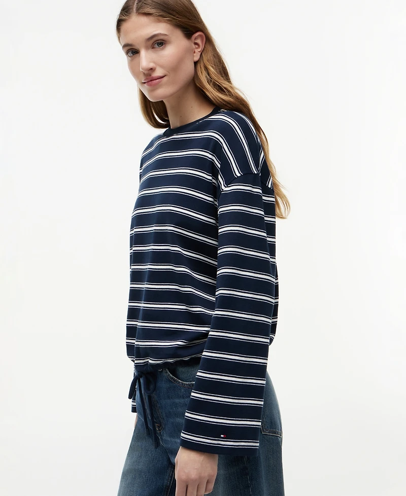 Tommy Hilfiger Women's Multi-Stripe Drawstring Detail Crewneck T-Shirt