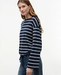 Tommy Hilfiger Women's Multi-Stripe Drawstring Detail Crewneck T-Shirt