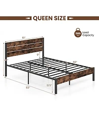 Sugift Bed Frame with High Headboard and Noise Reducing Slats
