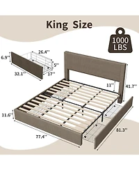 gaomon King Platform Bed Frame Tufted Wingback Headboard Corduroy 4 Storage Drawers Wood Slats