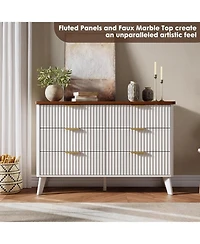 gaomon Modern Fluted 6 Drawer Dresser Curved Profile Gold Handles for Bedroom