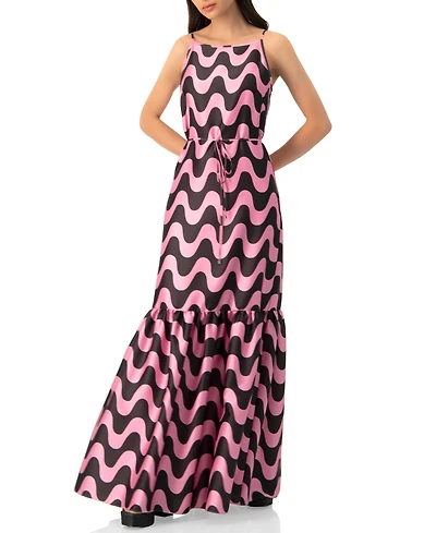 Ivonne Women's Sleeveless Wave Print Maxi Dress