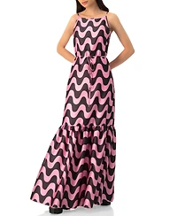 Ivonne Women's Sleeveless Wave Print Maxi Dress