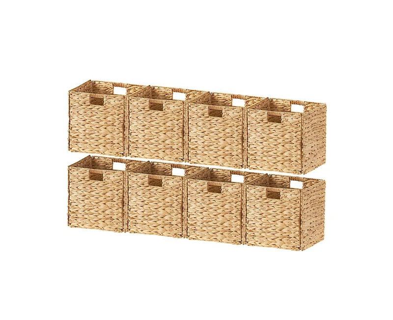 Ornavo Home Set of 8 Water Hyacinth Storage Cube Bin Basket
