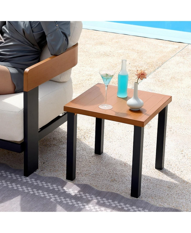 Tribesigns Square Outdoor Side Table, Hdpe Patio End Table with Aluminum Frame, Weather-Resistant Small Table for Patio, Porch, Balcony