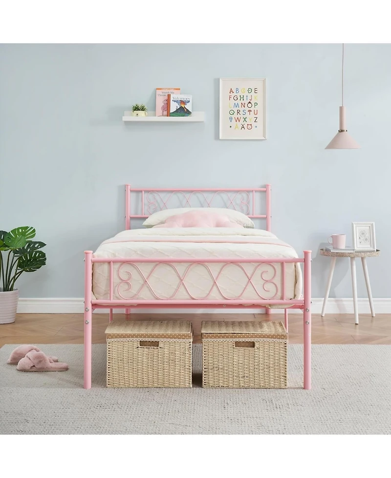 gaomon Metal Platform Bed Frame, Sweet Heart Headboard, Under Bed Storage, Girls/Boys Bedroom, No Box Spring